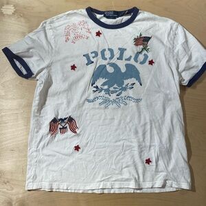 Ralph Lauren White Tee with Navy Accents Large (PW)